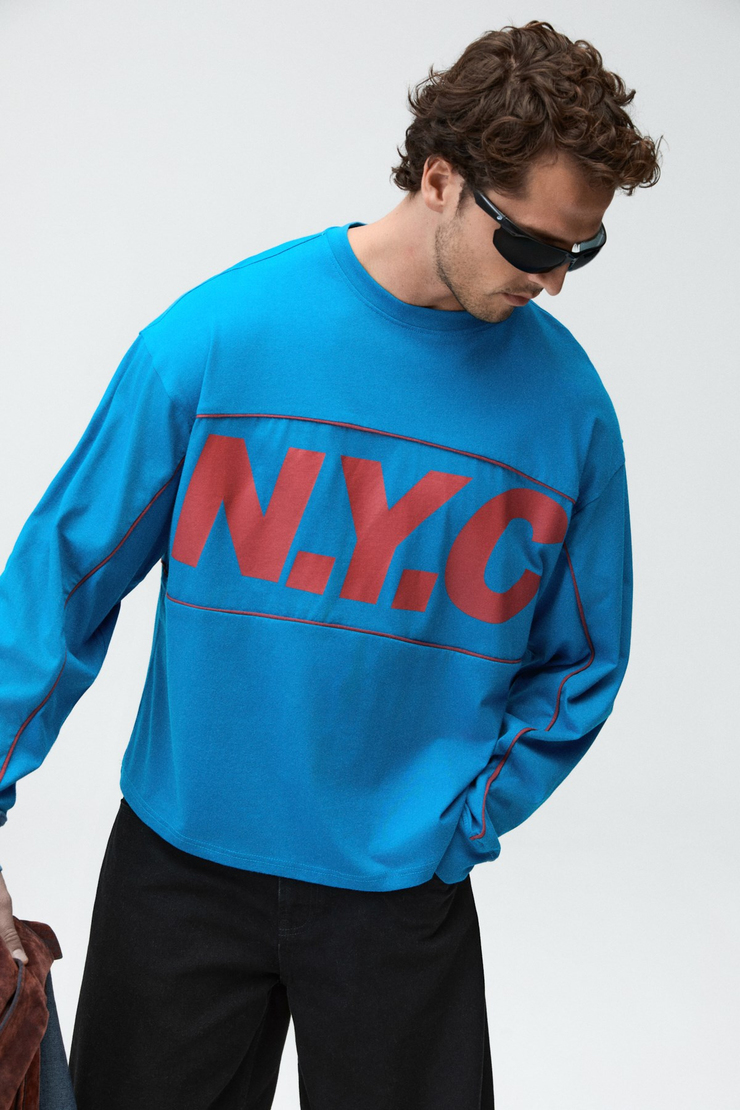MILANO Erkek Organik Pamuklu Biyeli Baskılı Petrol Mavisi T-Shirt