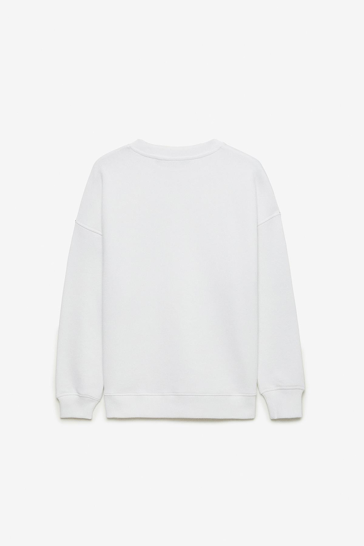 MIMI Kadın Yuvarlak Yaka Regular Beyaz Sweatshirt
