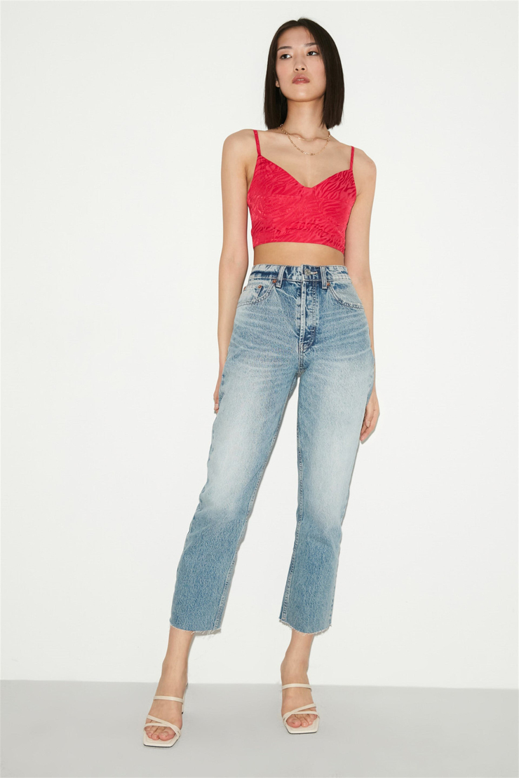 MIMOSA Fuşya Kadın Leopar Desenli V Yaka  Göğüs Kuplu   Crop Fit Büstiyer