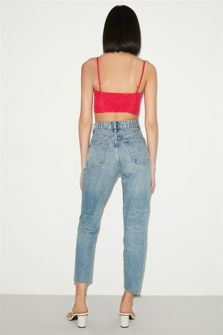 MIMOSA Fuşya Kadın Leopar Desenli V Yaka  Göğüs Kuplu   Crop Fit Büstiyer
