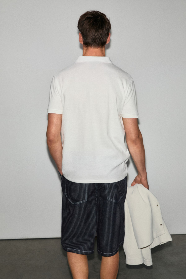 MINNUTU Erkek Organik Pamuklu Polo Yakalı Regular Fit Beyaz Polo Yaka T-shirt