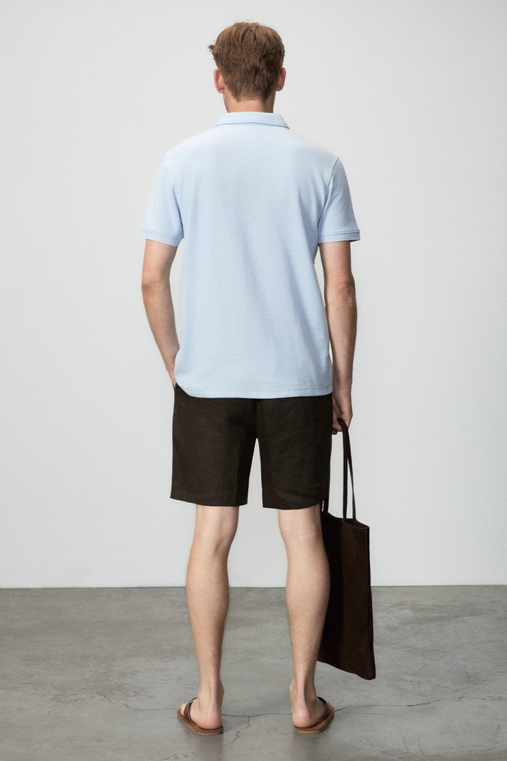 MINNUTU Erkek Organik Pamuklu Polo Yakalı Regular Fit Mavi T-Shirt