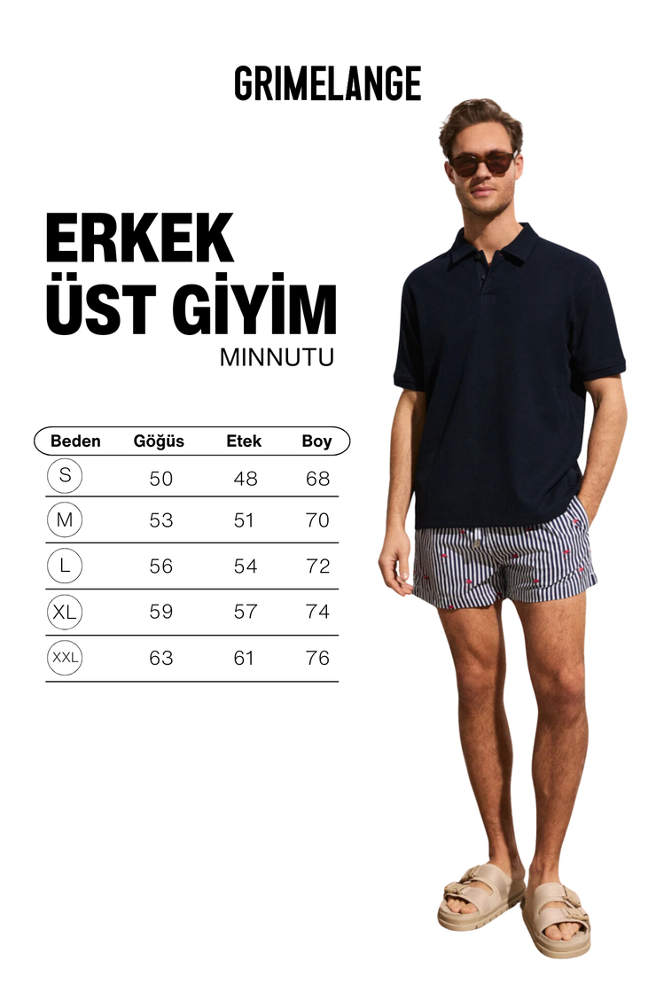 MINNUTU Erkek Organik Pamuklu Polo Yakalı Regular Fit Lacivert T-Shirt
