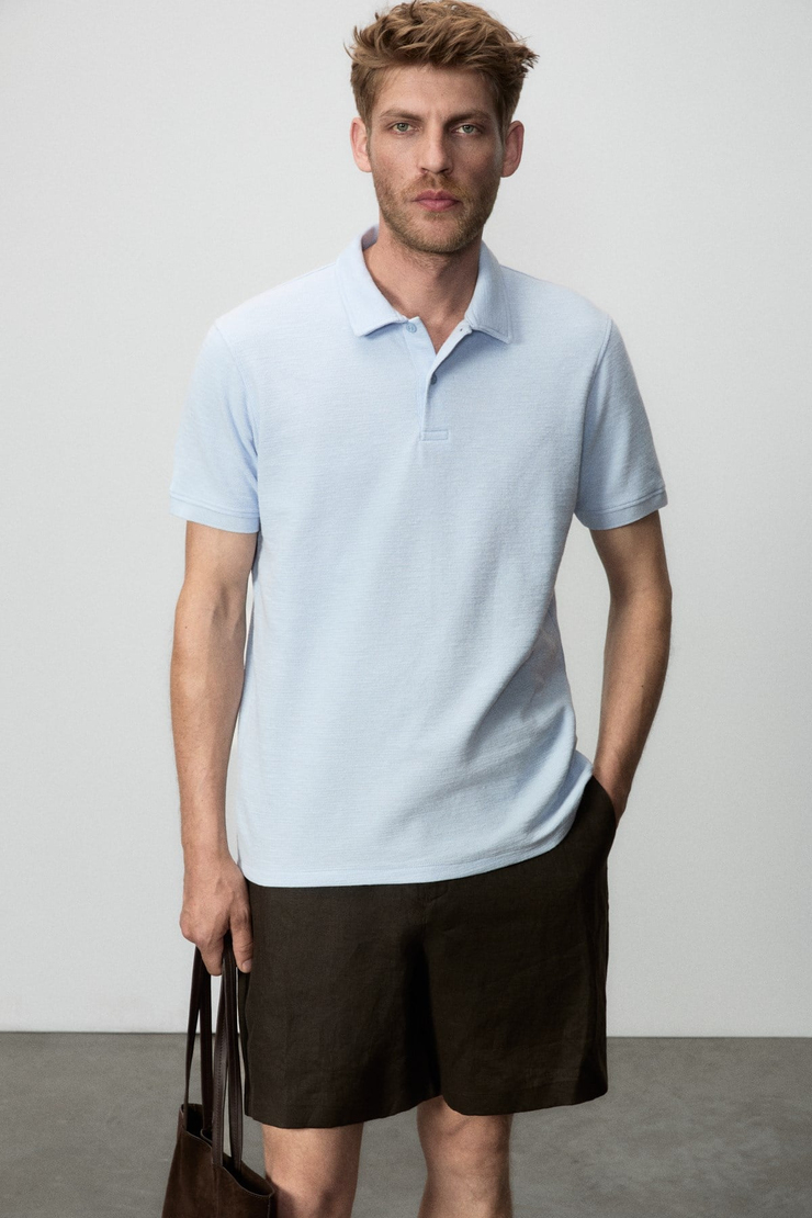 MINNUTU Erkek Organik Pamuklu Polo Yakalı Regular Fit Mavi T-Shirt