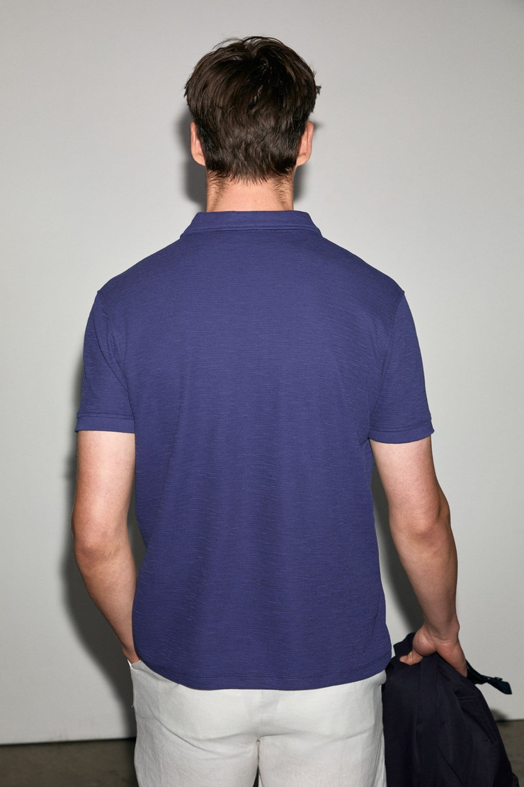 MINNUTU Erkek Organik Pamuklu Polo Yakalı Regular Fit Mor T-Shirt