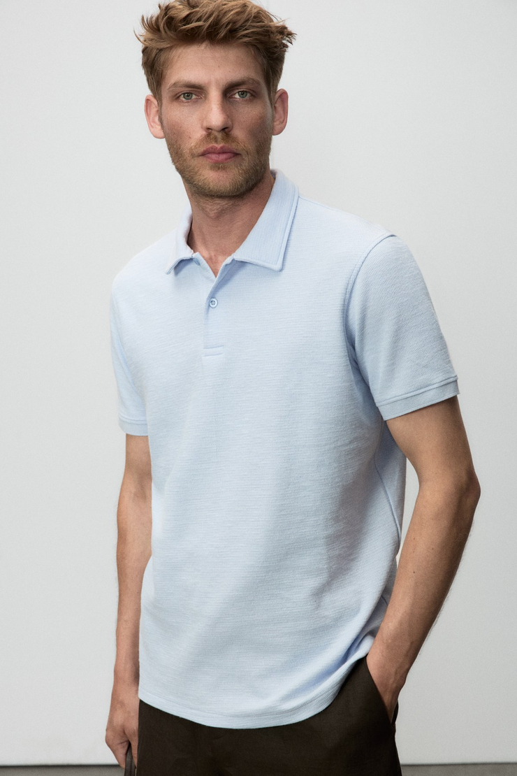 MINNUTU Erkek Organik Pamuklu Polo Yakalı Regular Fit Mavi T-Shirt