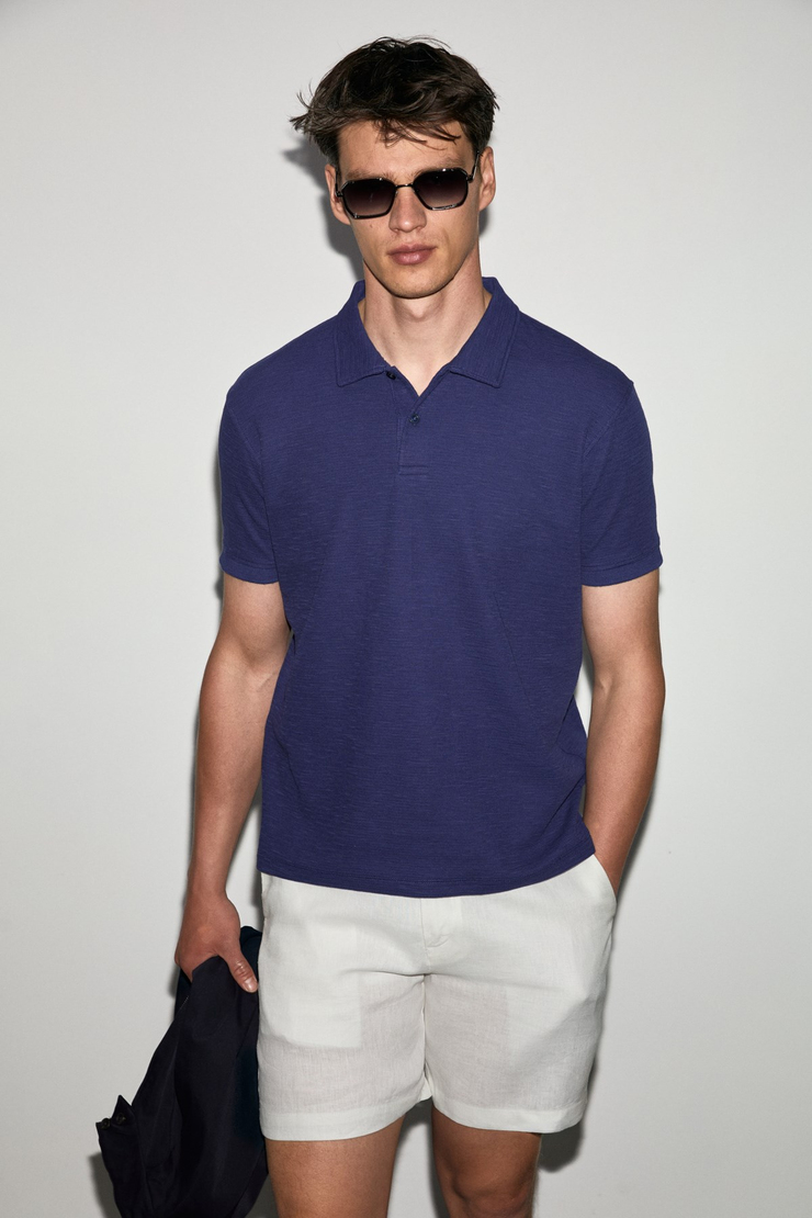 MINNUTU Erkek Organik Pamuklu Polo Yakalı Regular Fit Mor T-Shirt