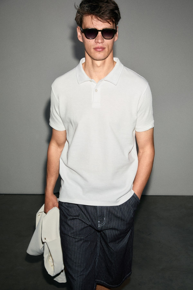 MINNUTU Erkek Organik Pamuklu Polo Yakalı Regular Fit Beyaz Polo Yaka T-shirt