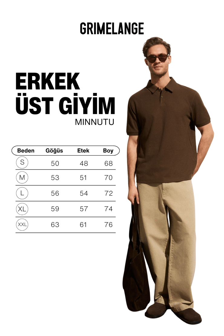 MINNUTU Erkek Organik Pamuklu Polo Yakalı Regular Fit Kahverengi T-Shirt