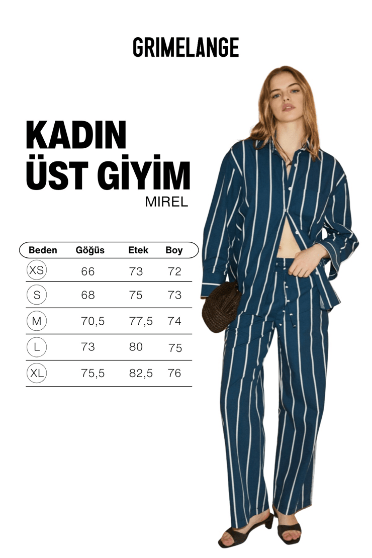 MIREL Kadın Oversize Fit %100 Organik Pamuklu Lacivert-Çizgili Gömlek