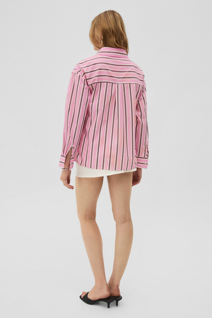 MIREL Kadın Oversize Fit %100 Organik Pamuklu Pembe Çizgili Gömlek