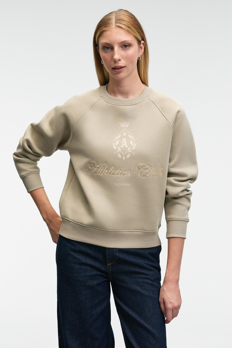 MIRELLAN Kadın Baskılı Yuvarlak Yaka Regular Fit Taş Rengi Sweatshirt