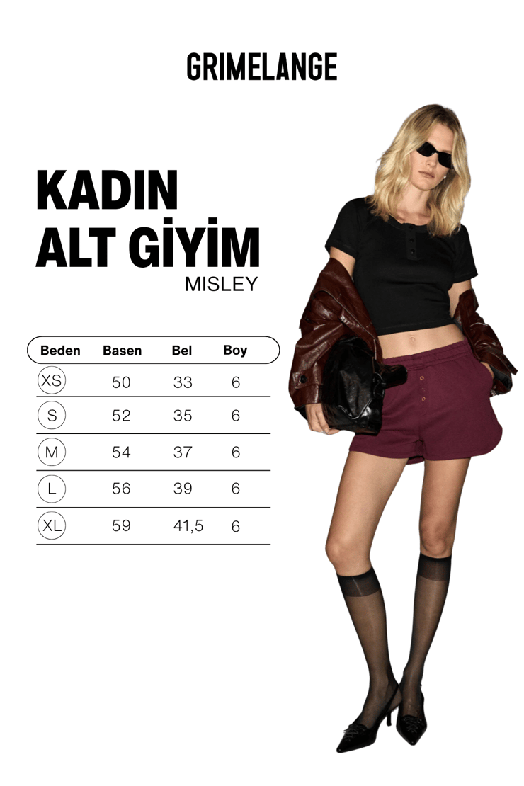 MISLEY Kadın Beli Lastikli Ve Katlamalı İp Detaylı Mini Spor Bordo Şort