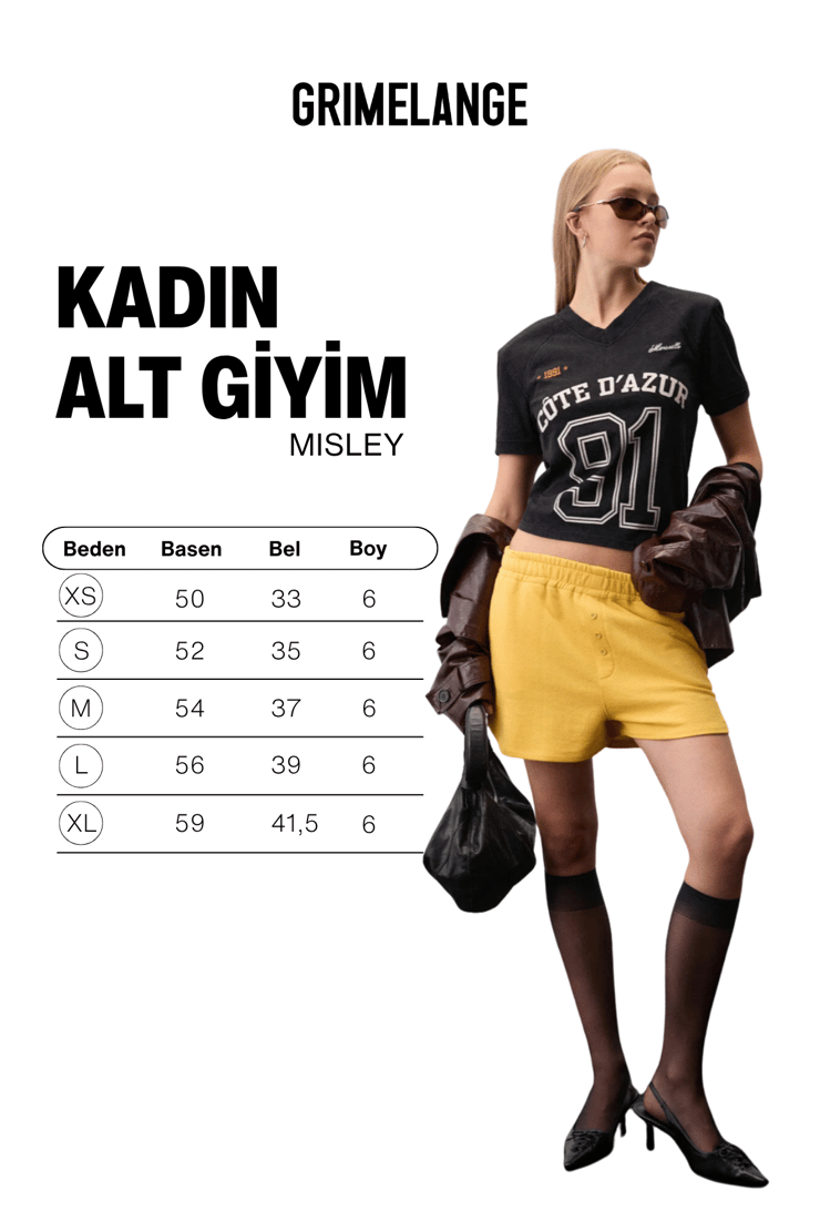 MISLEY Kadın Beli Lastikli Ve Katlamalı İp Detaylı Mini Spor Sarı Şort