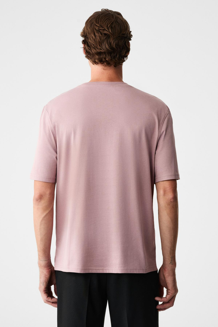 MOCASSIN Erkek %100 Pamuk Baskılı Relaxed Fit Yuvarlak Yaka Kısa Kollu Koyu Pembe T-Shirt