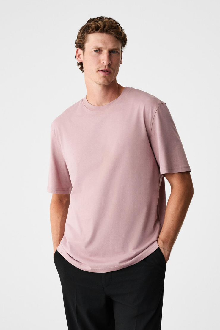 MOCASSIN Erkek %100 Pamuk Baskılı Relaxed Fit Yuvarlak Yaka Kısa Kollu Koyu Pembe T-Shirt