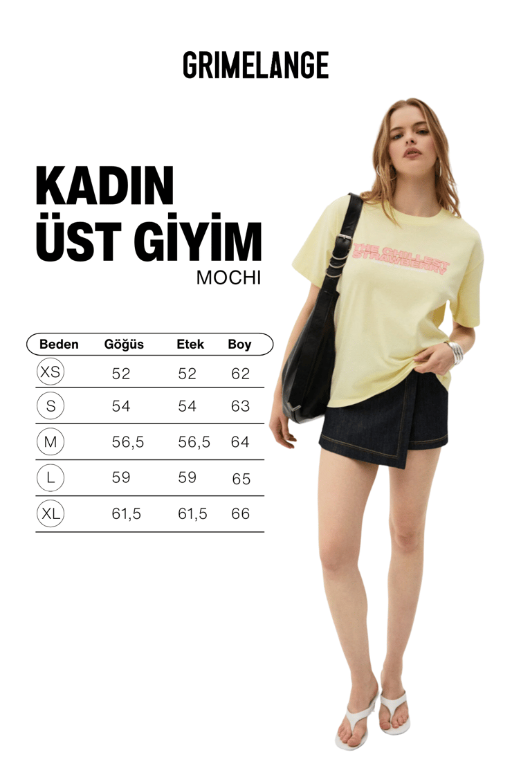 MOCHI Kadın %100 Organik Pamuklu Yuvarlak Yakalı Baskılı Sarı T-Shirt