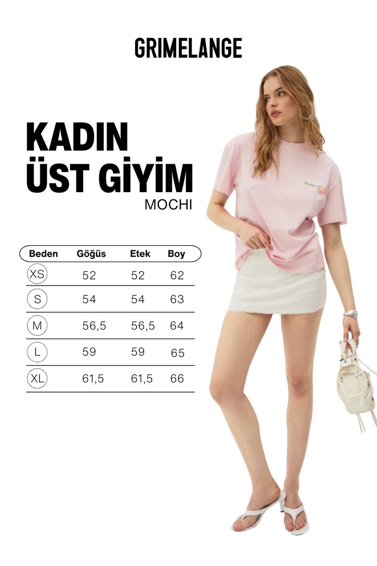 MOCHI Kadın %100 Organik Pamuklu Yuvarlak Yakalı Baskılı Pembe T-Shirt
