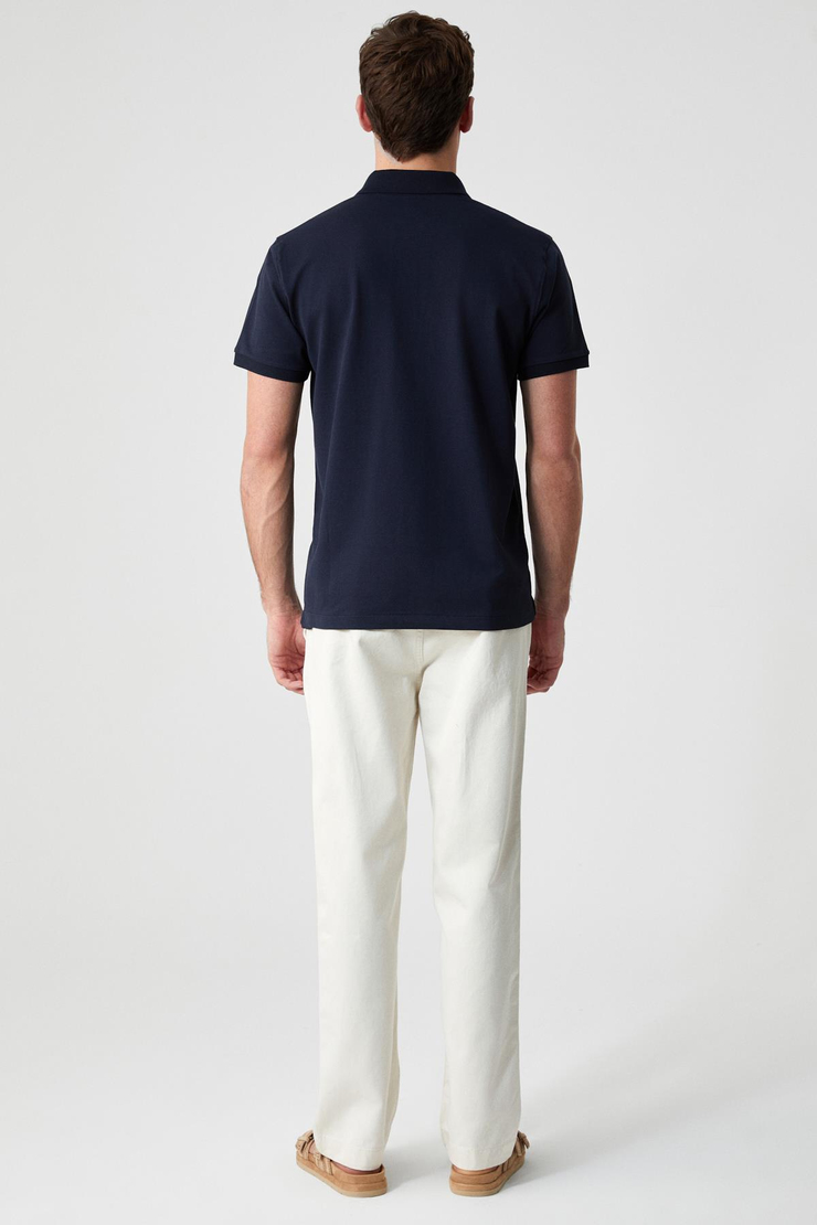 MONAGHAN Erkek Polo Yaka Relaxed Fit Patlı Düğmeli Kısa Kollu Lacivert T-Shirt
