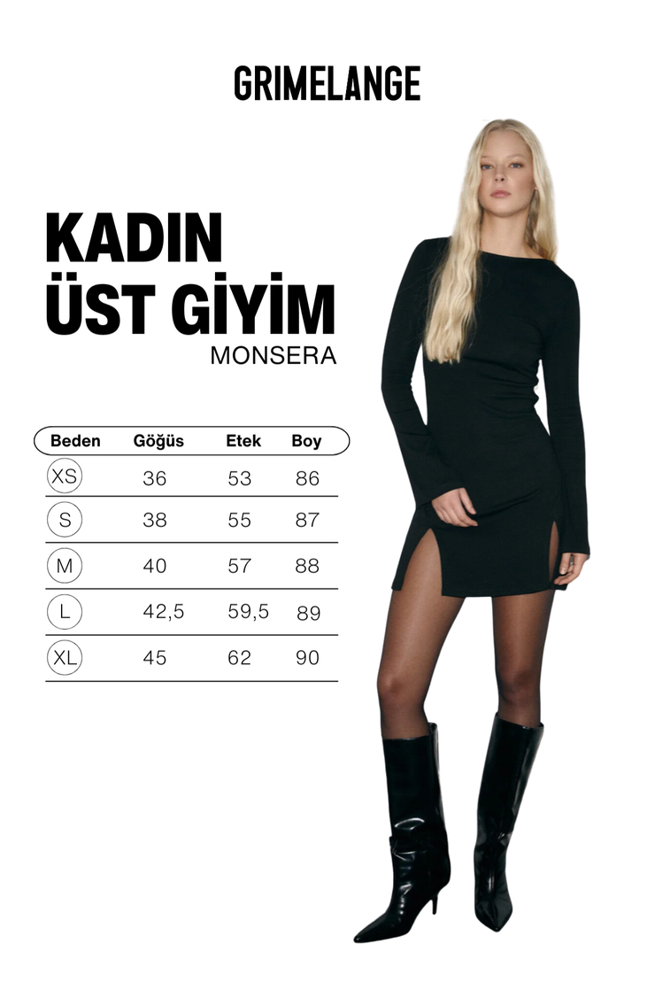 MONSERA Kadın Yumuşak Ve Esnek Kumaşlı Bele Oturan Yırtmaçlı Mini Siyah Elbise