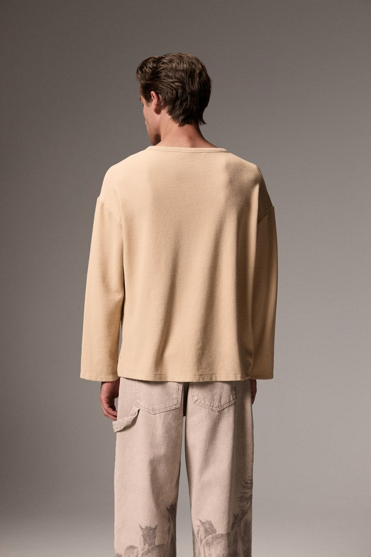 MONTA Erkek Yıkamalı V Yaka Vizon - Bej Sweatshirt