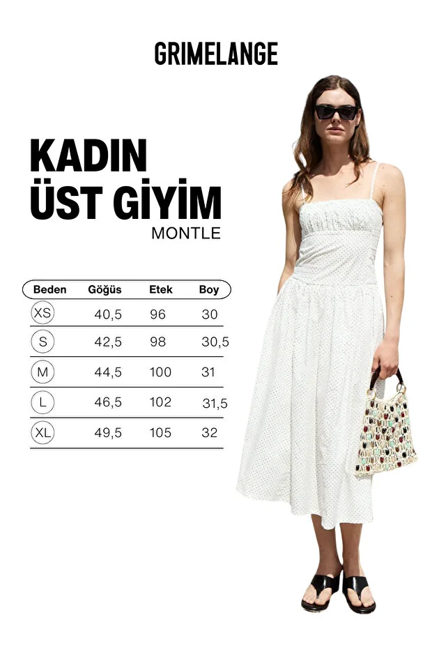 MONTLE Kadın %100 Organik Pamuklu Askılı Yakalı Bele Oturan Beyaz - Siyah Elbise