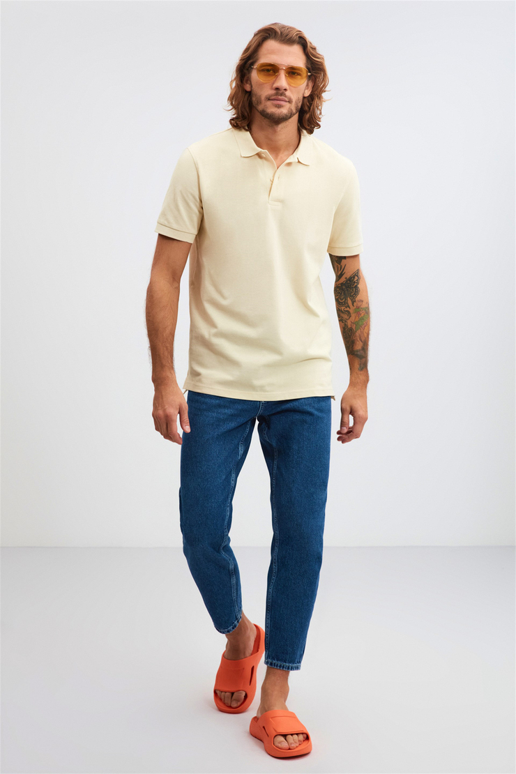 MORGAN Sarı Erkek Düz Renk Polo Yaka Kısa Kollu    Regular Fit Polo Yaka T-shirt