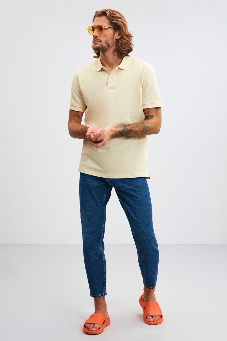 MORGAN Sarı Erkek Düz Renk Polo Yaka Kısa Kollu    Regular Fit Polo Yaka T-shirt