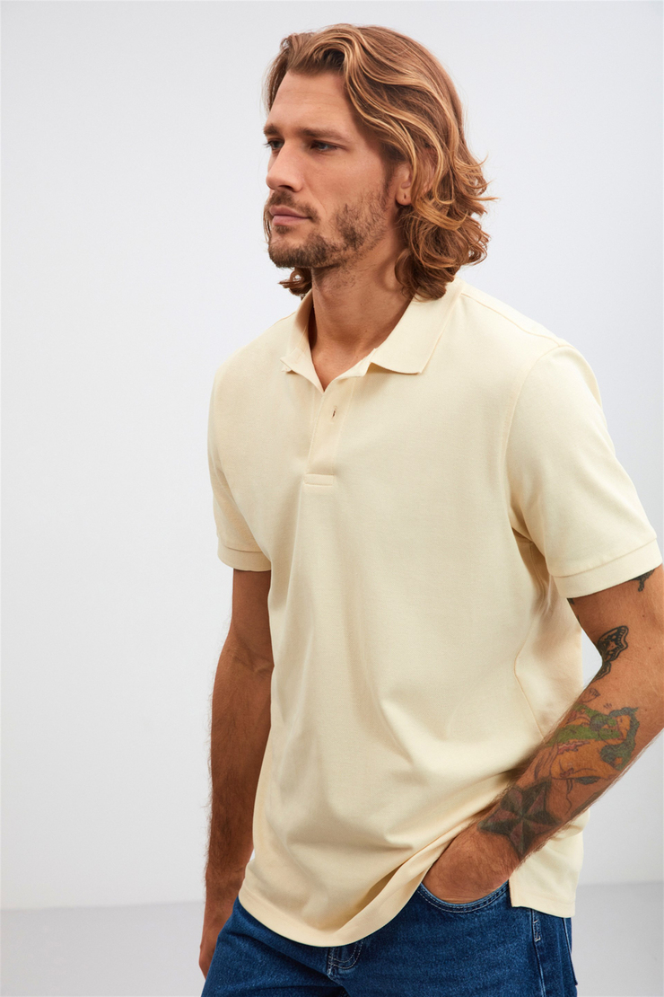 MORGAN Sarı Erkek Düz Renk Polo Yaka Kısa Kollu    Regular Fit Polo Yaka T-shirt