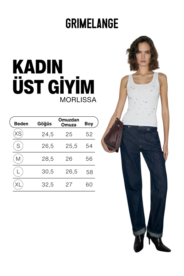MORLISSA Kadın Yumuşak Ve Esnek Kumaşlı Taş Baskılı Slim Fit Beyaz Atlet