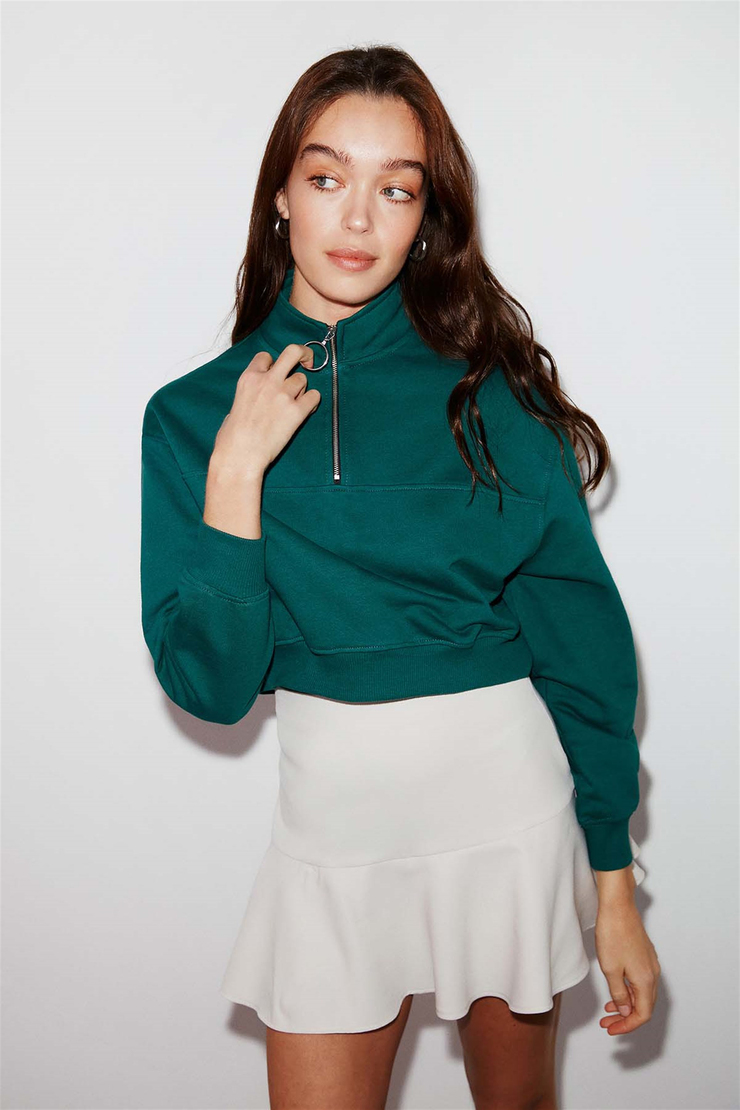 MOSS Örme Crop Fit Yeşil  Sweatshirt