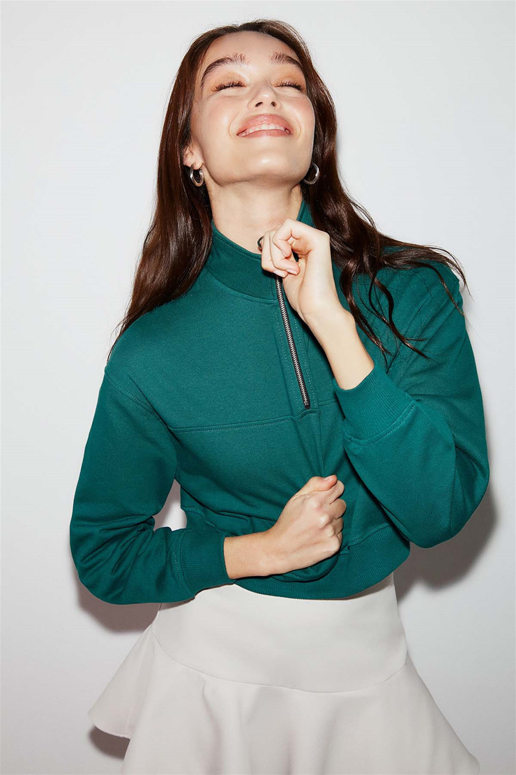 MOSS Örme Crop Fit Yeşil  Sweatshirt