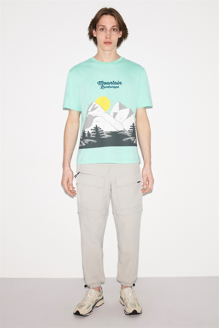 MOUNTAIN Erkek Yeşil Baskılı Yuvarlak Yaka Regular Fit T-Shirt