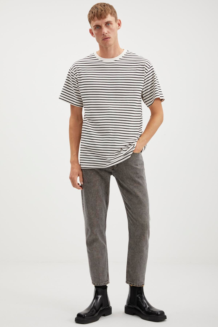 MUJI  Relaxed Siyah - Beyaz Tekli T-Shirt