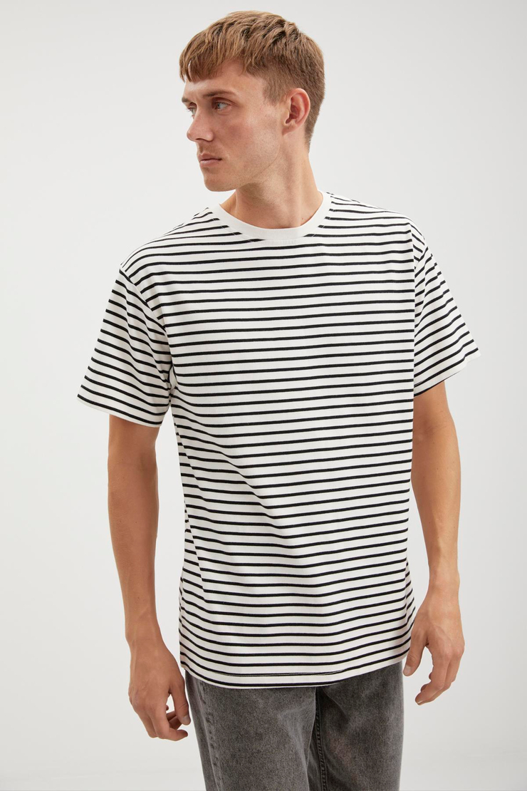 MUJI  Relaxed Siyah - Beyaz Tekli T-Shirt