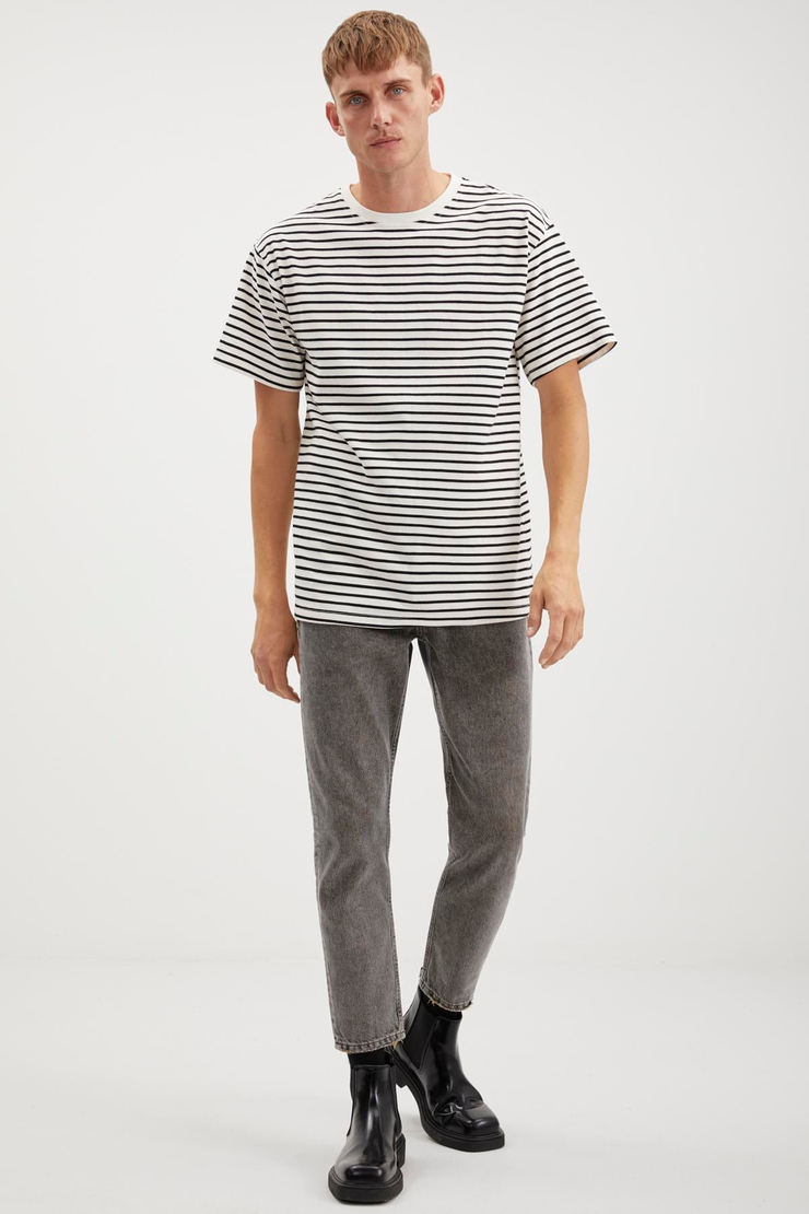MUJI  Relaxed Siyah - Beyaz Tekli T-Shirt