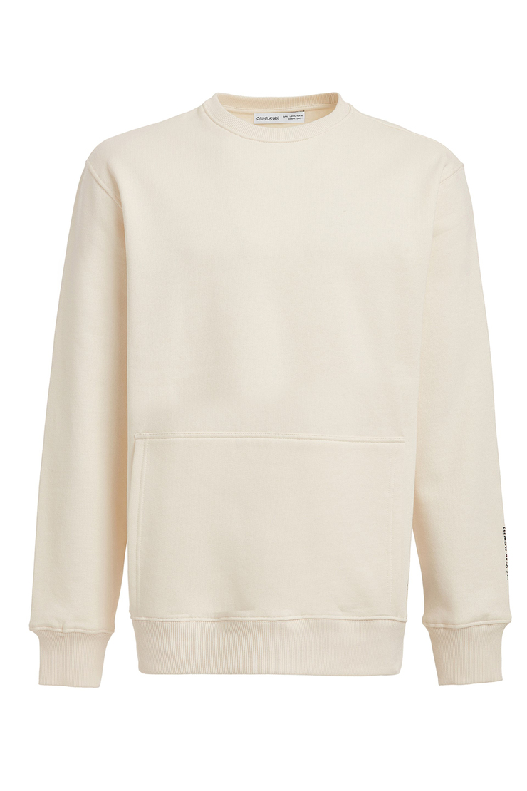 NAIVE Erkek Ekru Baskılı Yuvarlak Yaka Comfort Fit Sweatshirt
