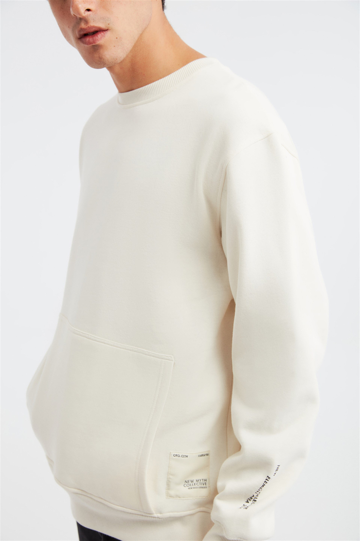 NAIVE Erkek Ekru Baskılı Yuvarlak Yaka Comfort Fit Sweatshirt