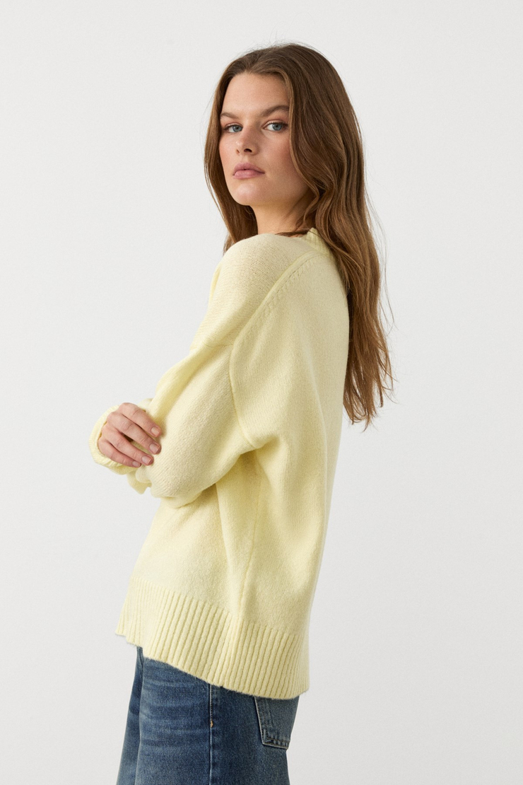 NANNA Kadın Oversize Fit Yumuşacık Kaşmir Tuşesinde Bisiklet yaka Kalın Triko Sarı Kazak