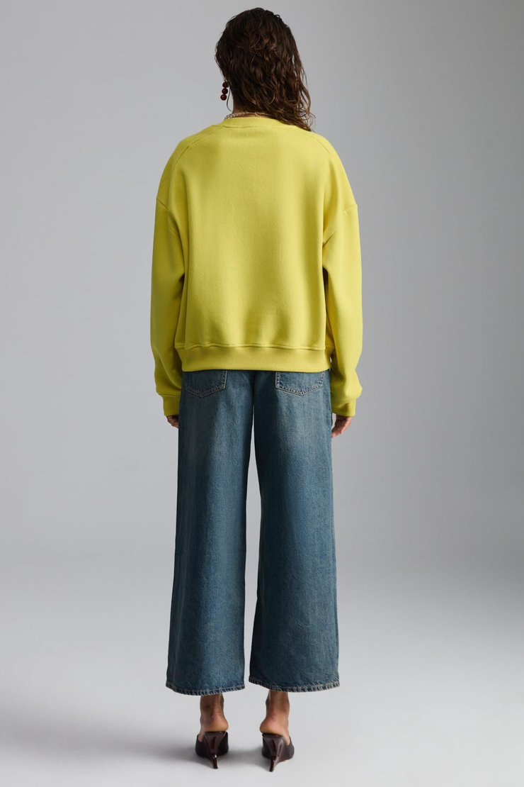 NARDY Kadın Şehir Temalı Baskı Detaylı Şardonlu Organik Pamuk Oversize Yeşil Sweatshirt