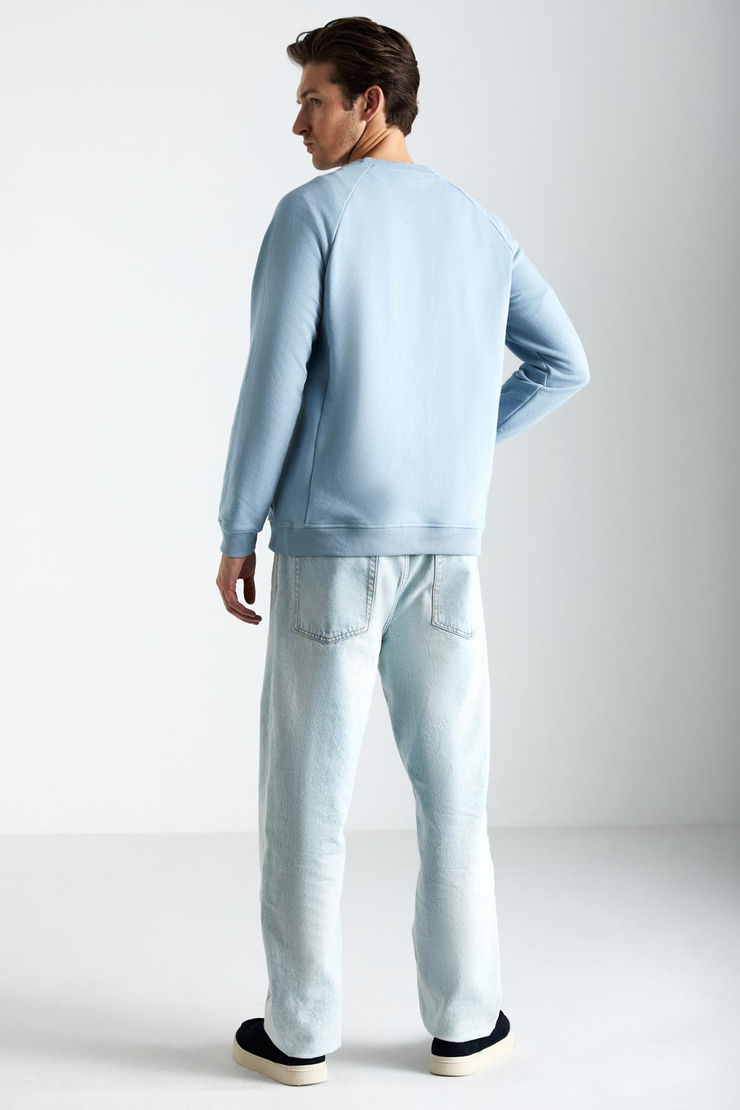 NARON Erkek Pamuk-Polyester Mavi Sweatshirt