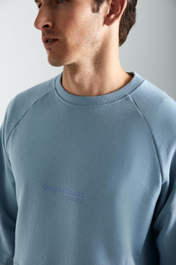 NARON Erkek Pamuk-Polyester Mavi Sweatshirt