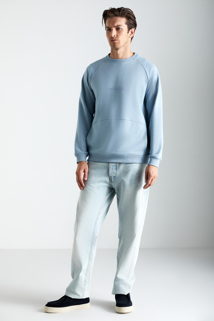 NARON Erkek Pamuk-Polyester Mavi Sweatshirt