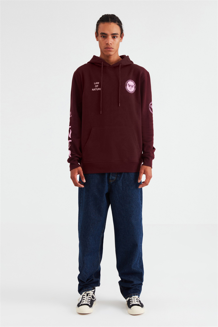 NARRATIVE Erkek Bordo Baskılı Kapüşonlu Comfort Fit Sweatshirt