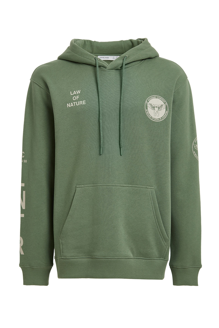 NARRATIVE Erkek Koyu Yeşil Baskılı Kapüşonlu Comfort Fit Sweatshirt