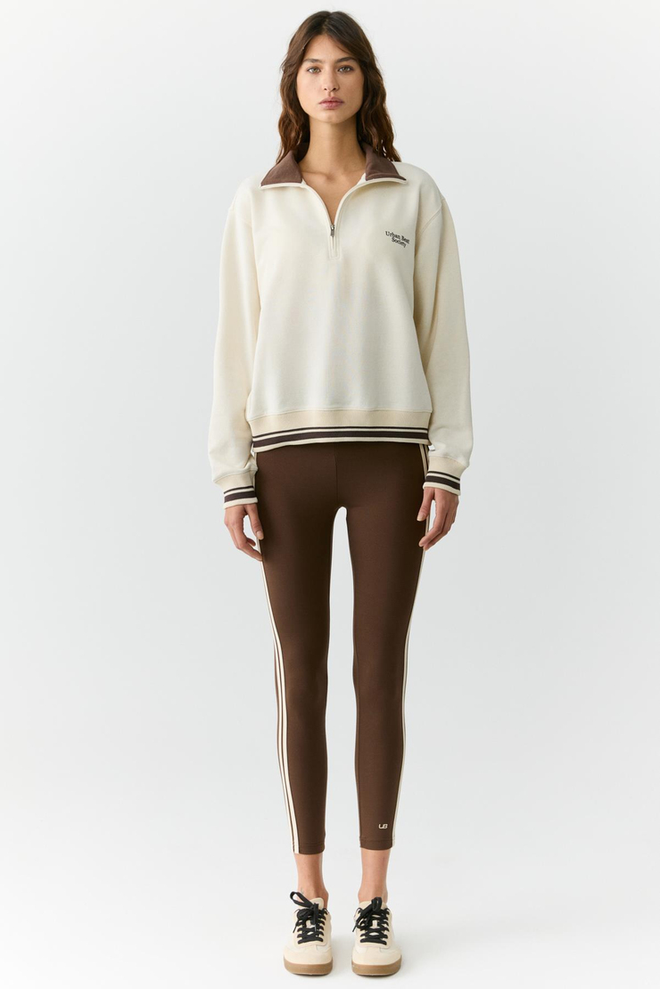 NATAN Kadın Dik Yakalı Fermuarlı Baskı Detaylı Relaxed Ekru Sweatshirt