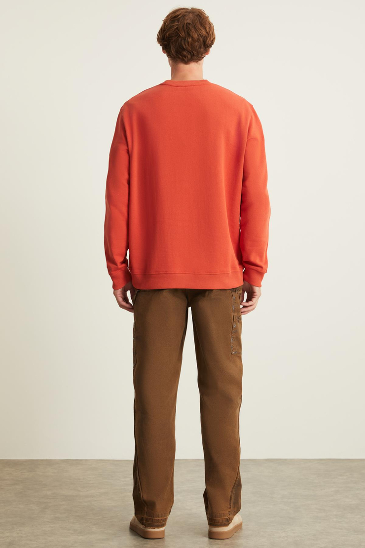 NATAS Relaxed Regular Kiremit Rengi Tekli Sweatshirt