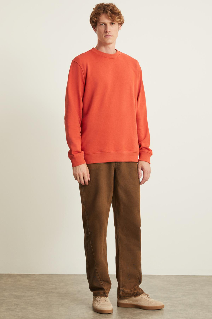 NATAS Relaxed Regular Kiremit Rengi Tekli Sweatshirt