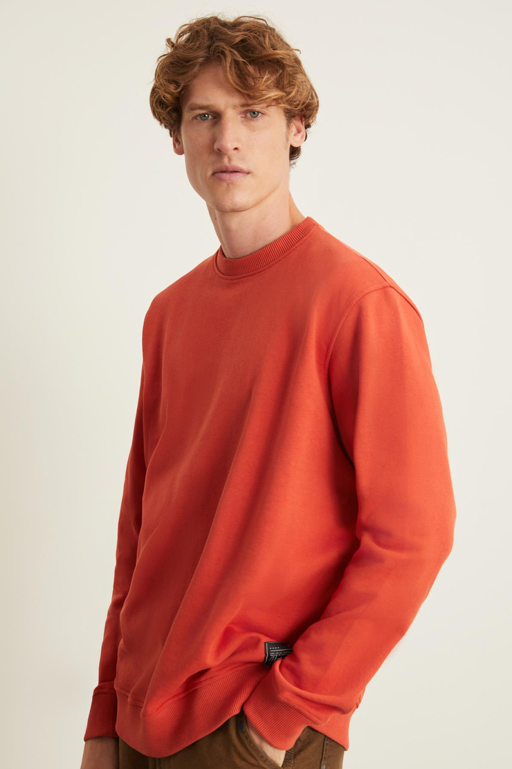 NATAS Relaxed Regular Kiremit Rengi Tekli Sweatshirt