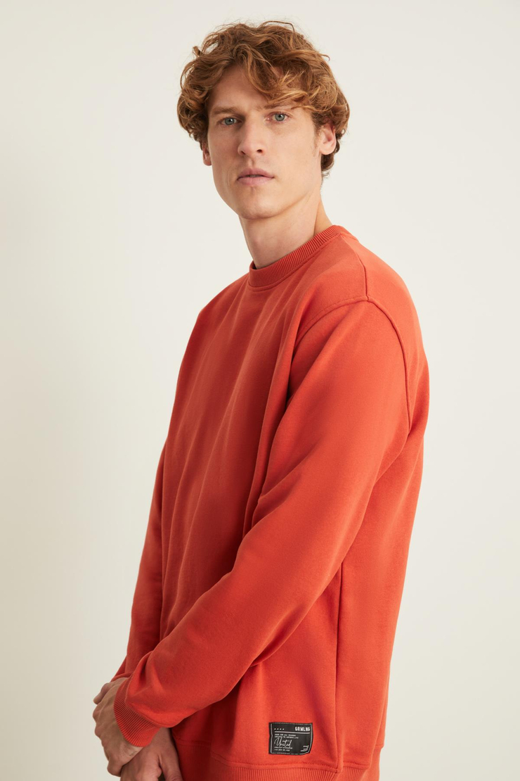 NATAS Relaxed Regular Kiremit Rengi Tekli Sweatshirt